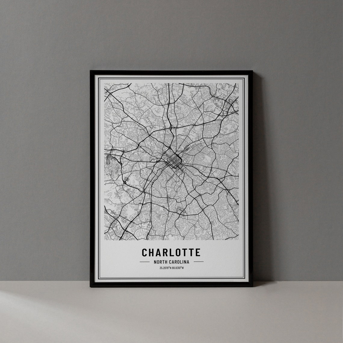 Charlotte North Carolina City Map Minimalist Line Art Wall Poster