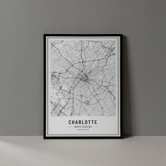 Charlotte North Carolina City Map Minimalist Line Art Wall Poster