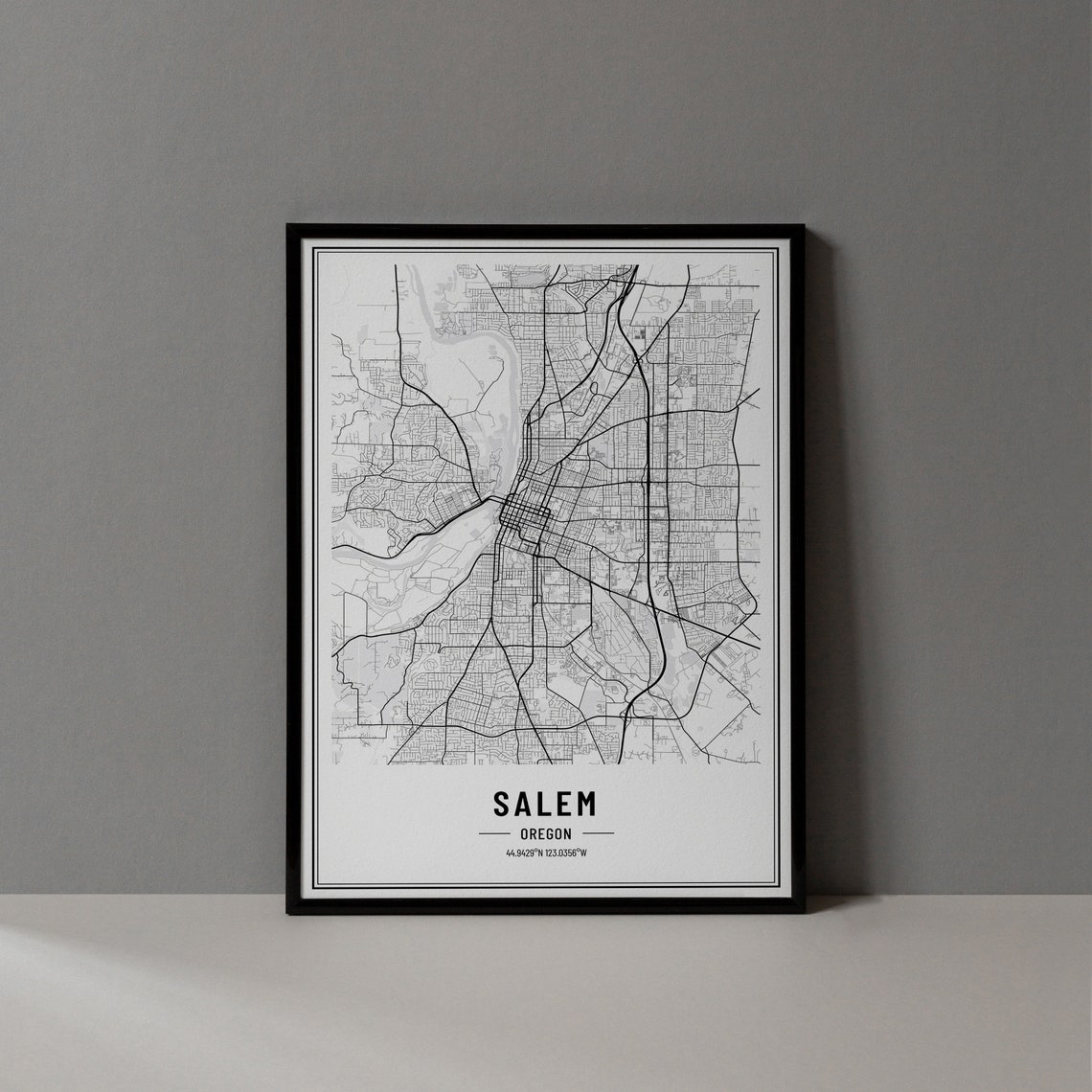 Salem Oregon City Street Map Minimalist Black and White Poster