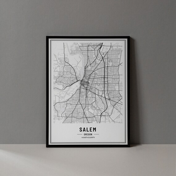 Salem Oregon City Street Map Minimalist Black and White Poster