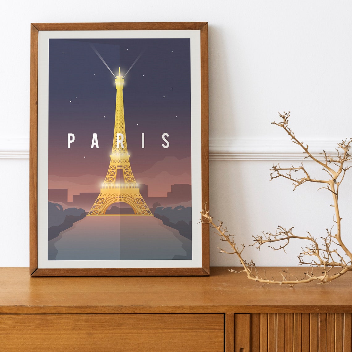 Paris Eiffel Tower Night Illuminated Starry Sky Searchlight Poster - Image 4