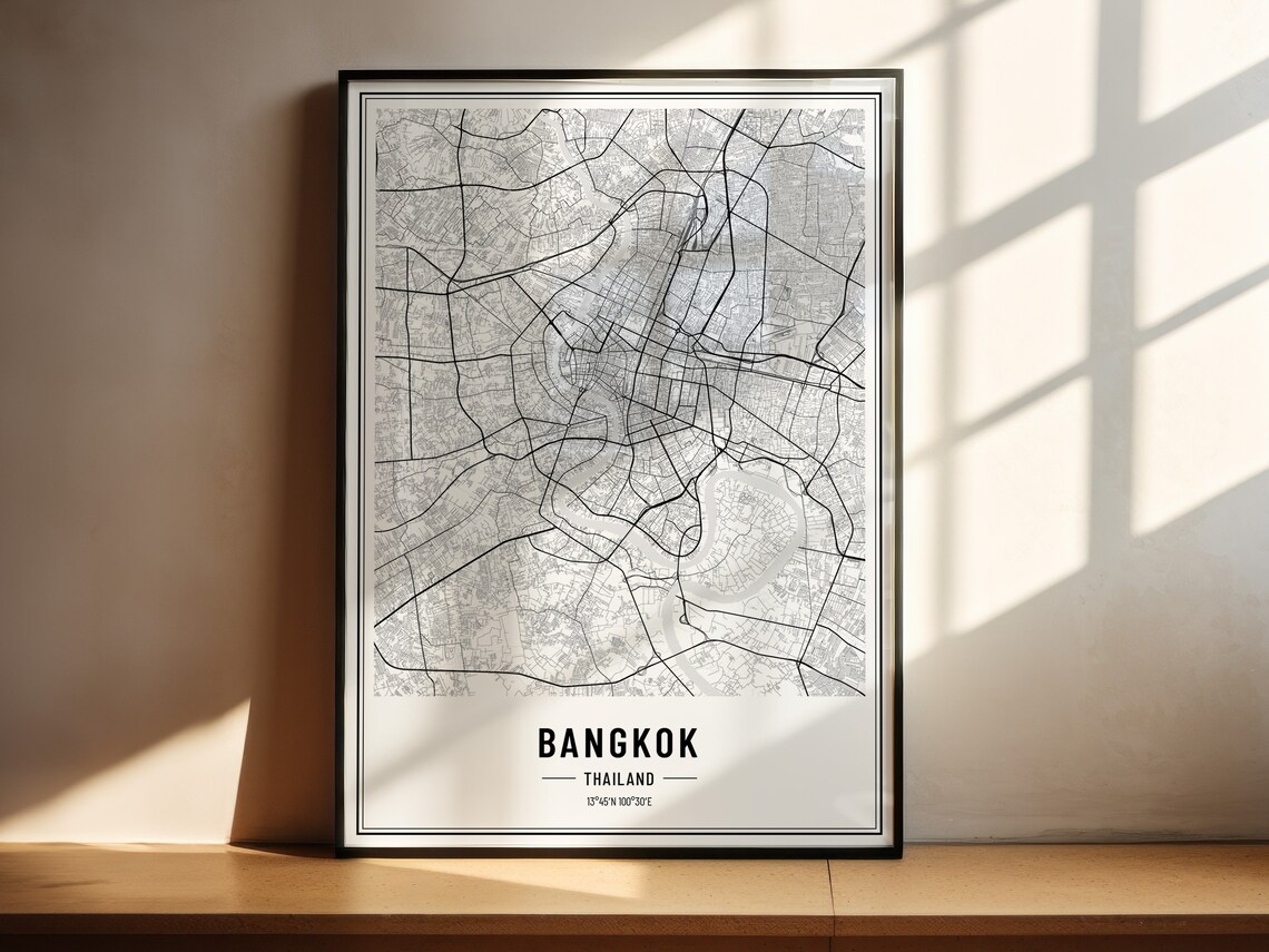 Bangkok Thailand Street Map Black and White Minimalist City Poster - Image 2