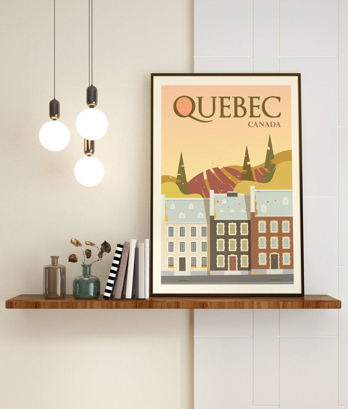 Quebec Canada Old Town Stone Houses Autumn Hills Travel Poster Art - Image 3
