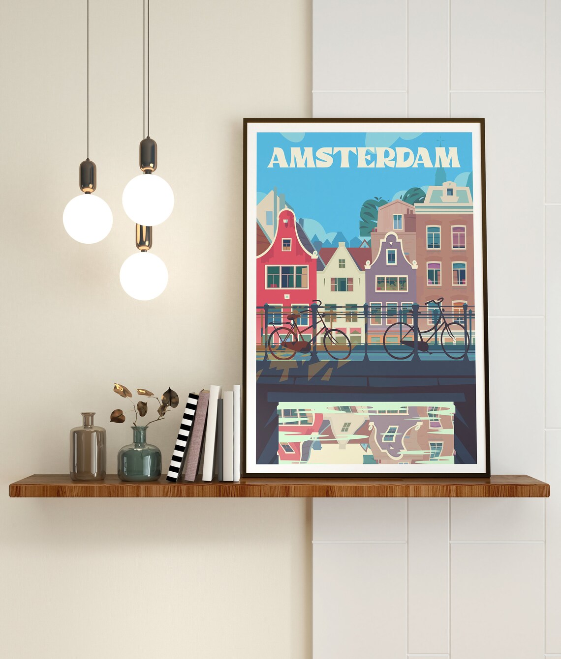 Amsterdam Netherlands Canal Houses Bikes Colorful Travel Poster - Image 4