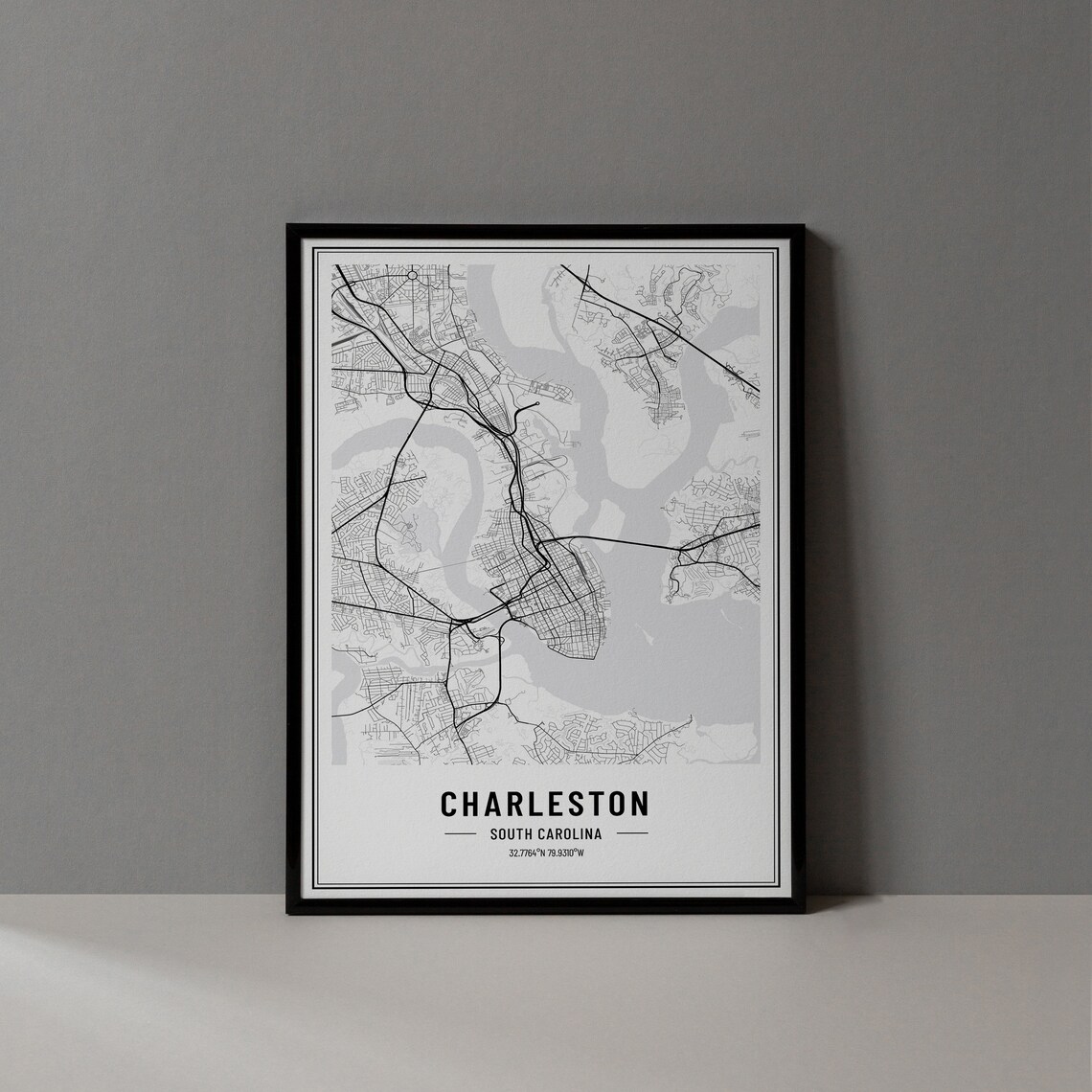 Charleston South Carolina Black and White Minimalist City Map Poster
