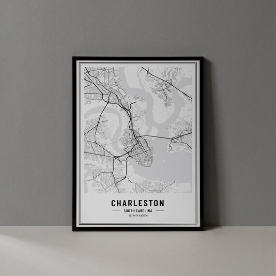 Charleston South Carolina Black and White Minimalist City Map Poster