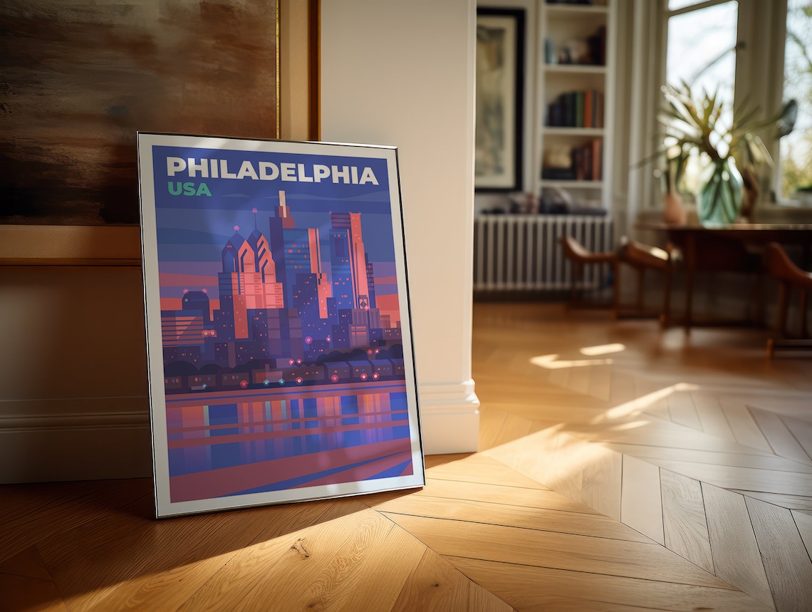 Philadelphia USA Skyline Sunset Cityscape Retro Travel Poster - Image 5