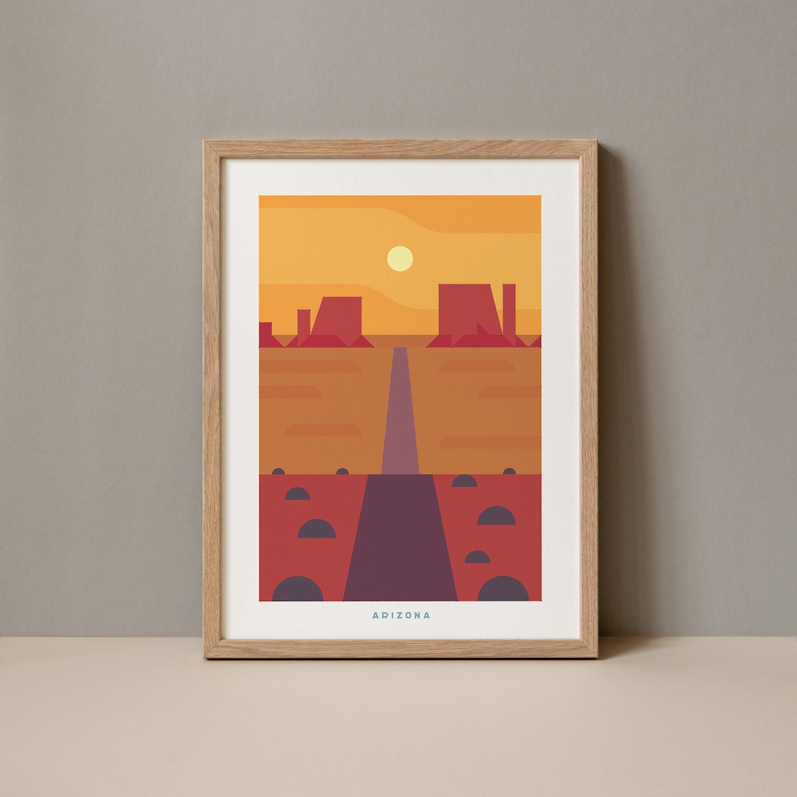 Arizona Desert Road Sunset Geometric Minimalist Road Art Poster