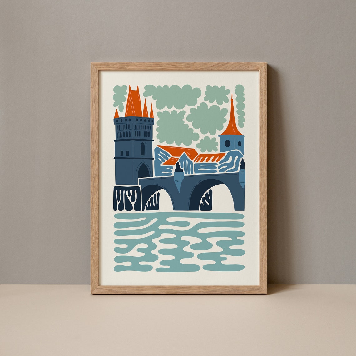 Charles Bridge Prague Colorful Modern Illustration Art Poster