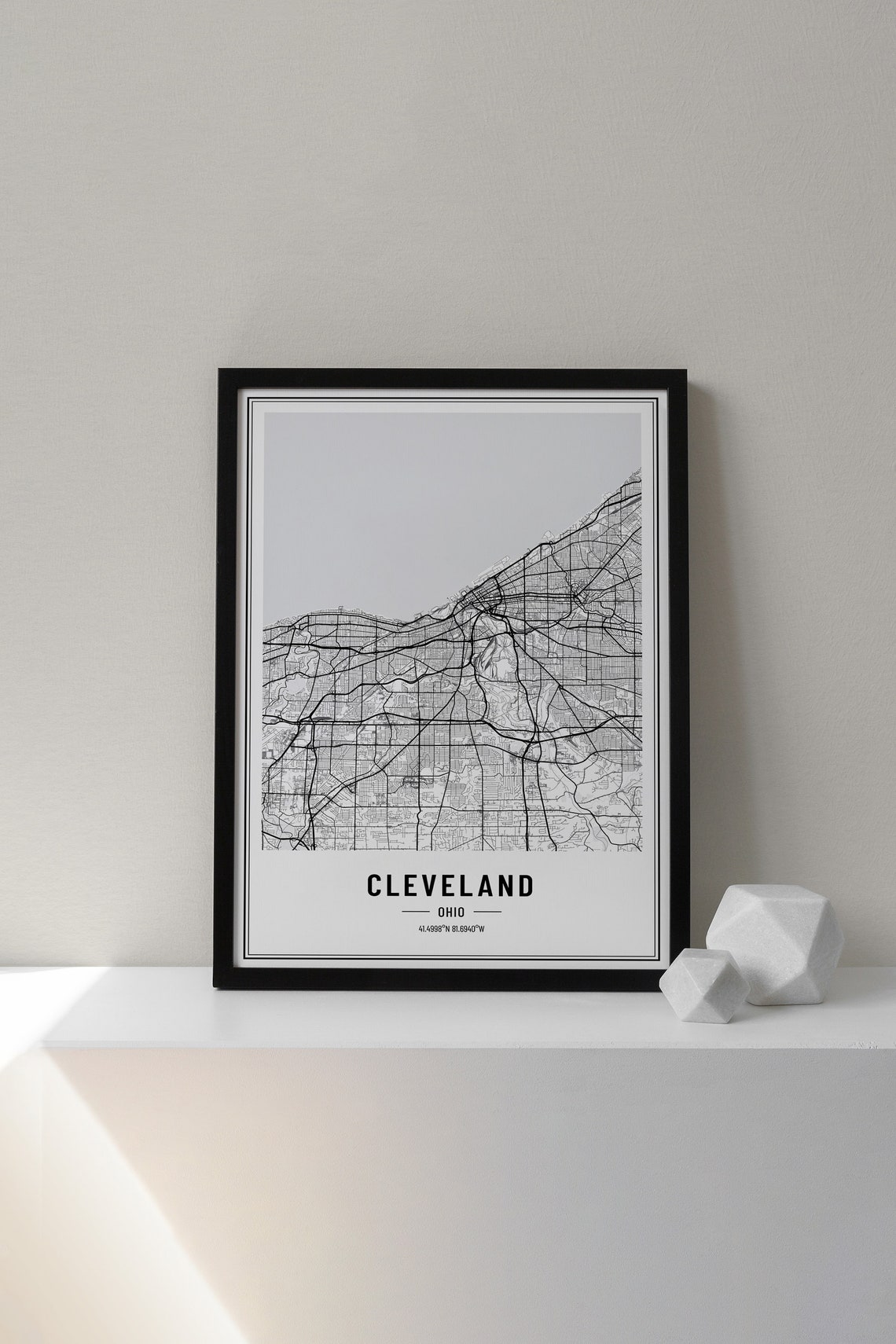 Cleveland Ohio Modern Black and White Minimalist City Map Poster - Image 3