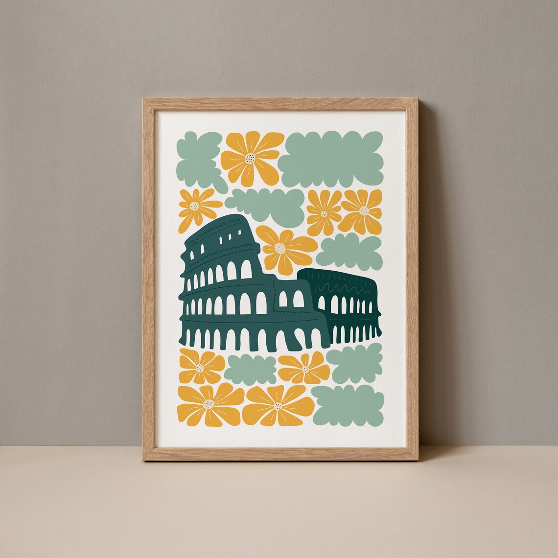 Colosseum Rome Italy Floral Meadow Vintage Botanical Art Poster