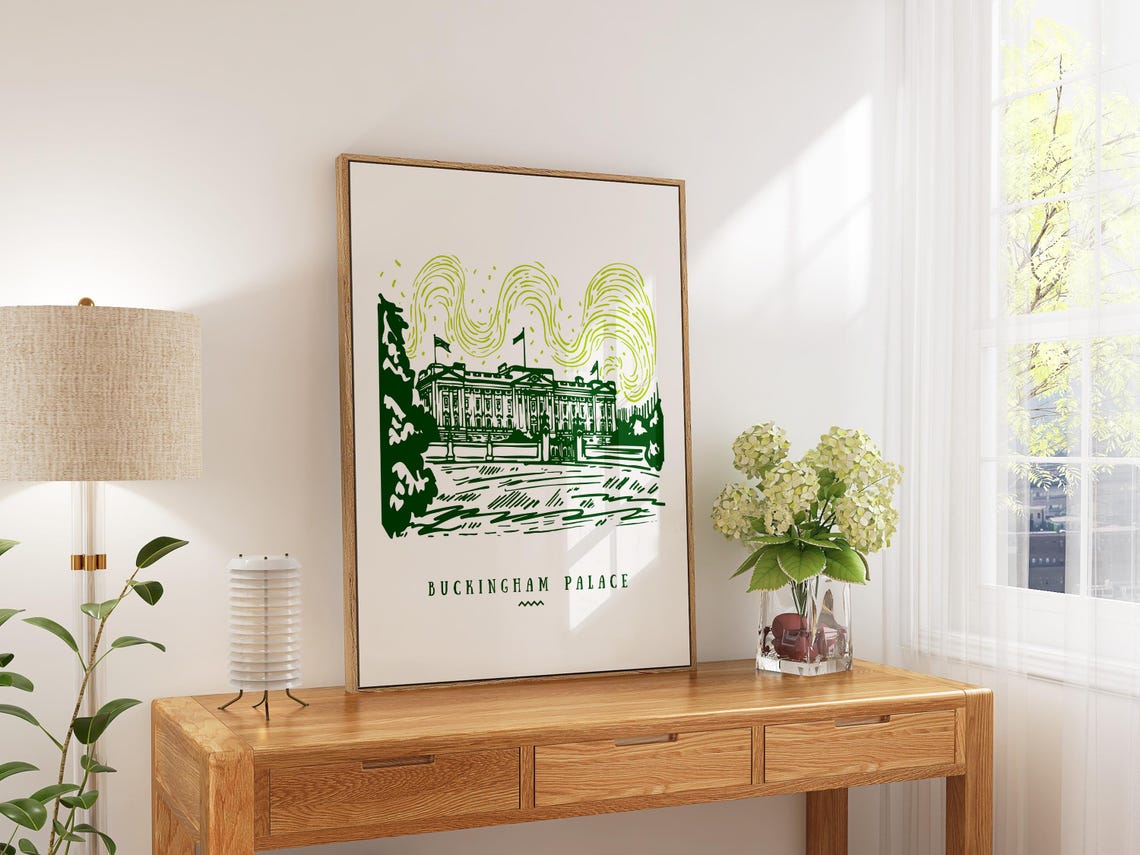 Buckingham Palace London Green Hand Drawn Illustration Poster - Image 2