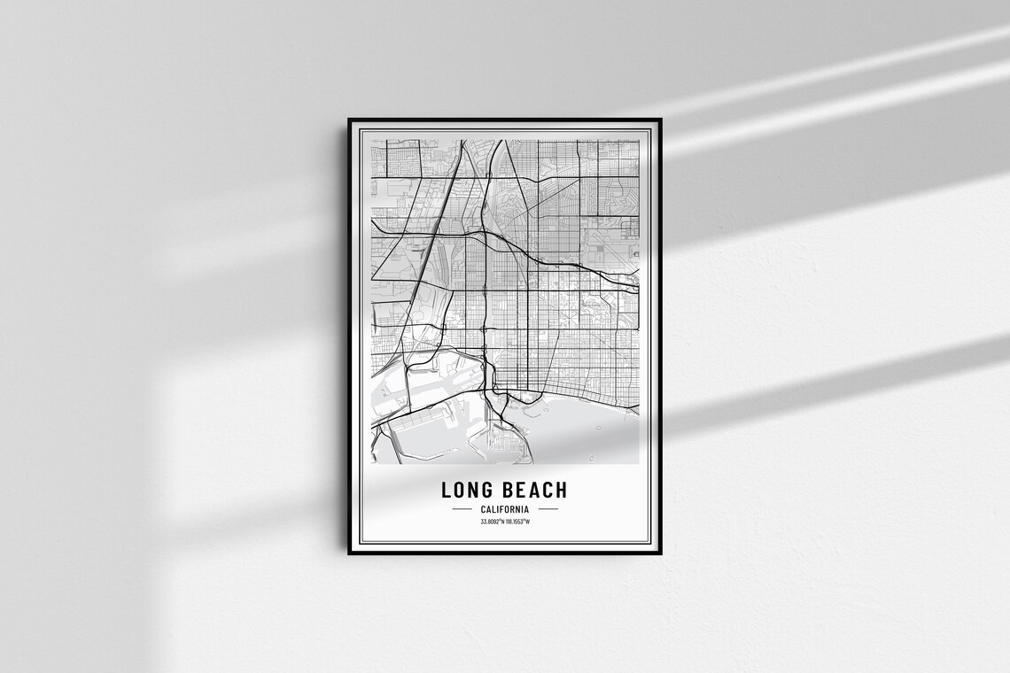 Long Beach California Minimalist Black White City Map Coordinates Art Print - Image 4