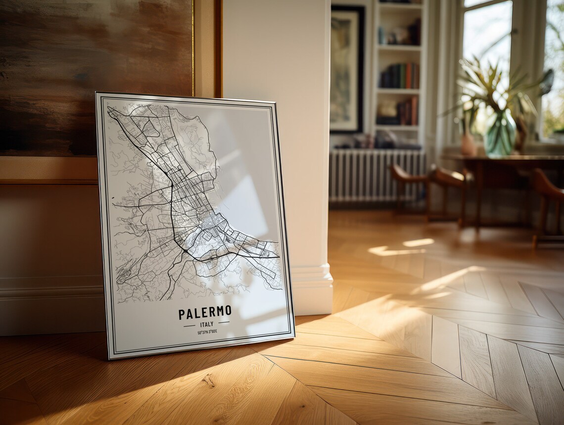 Palermo Italy Minimalist Black White City Street Map Art Poster - Image 3