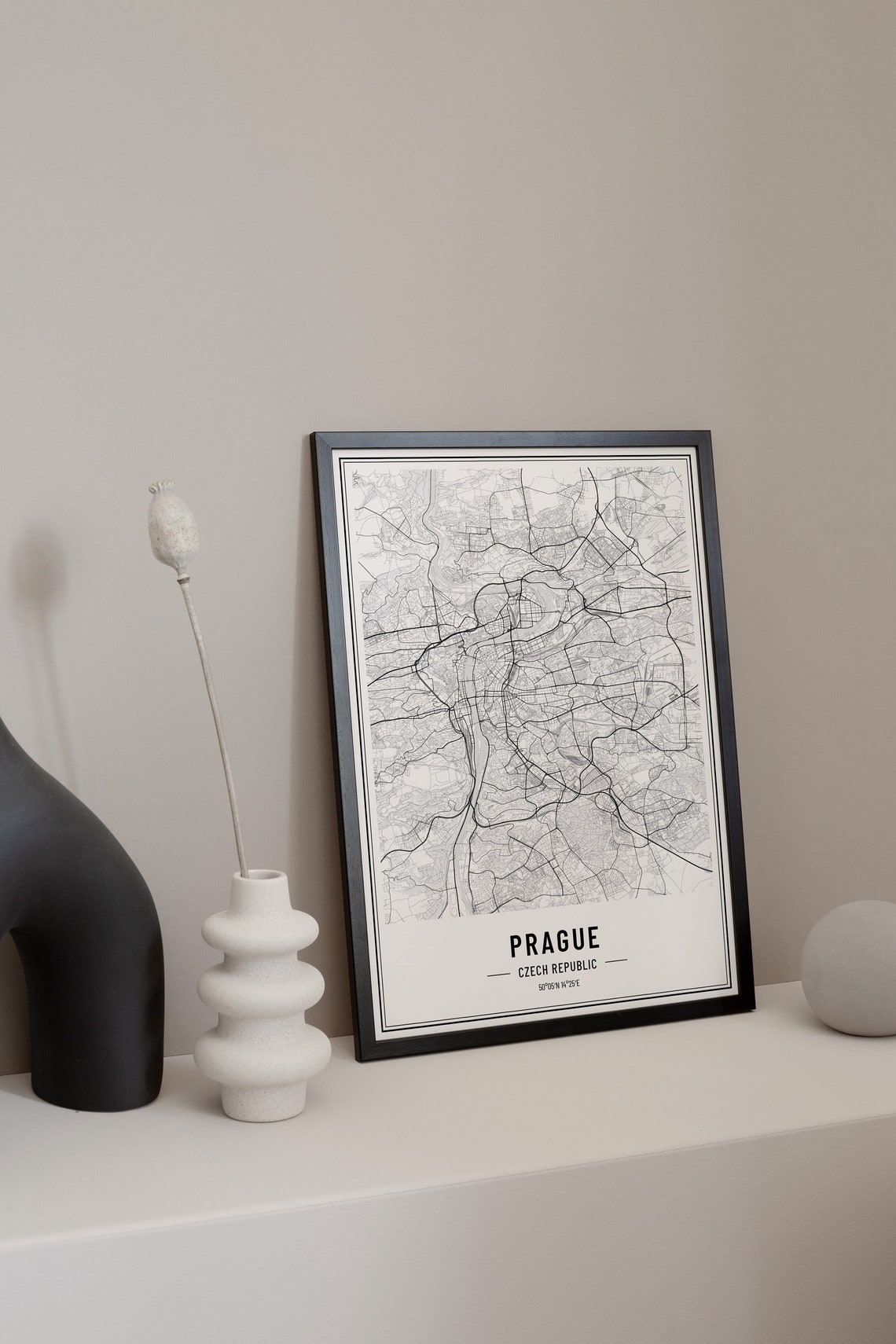 Prague Czech Republic Minimal Black and White City Map Poster - Image 3