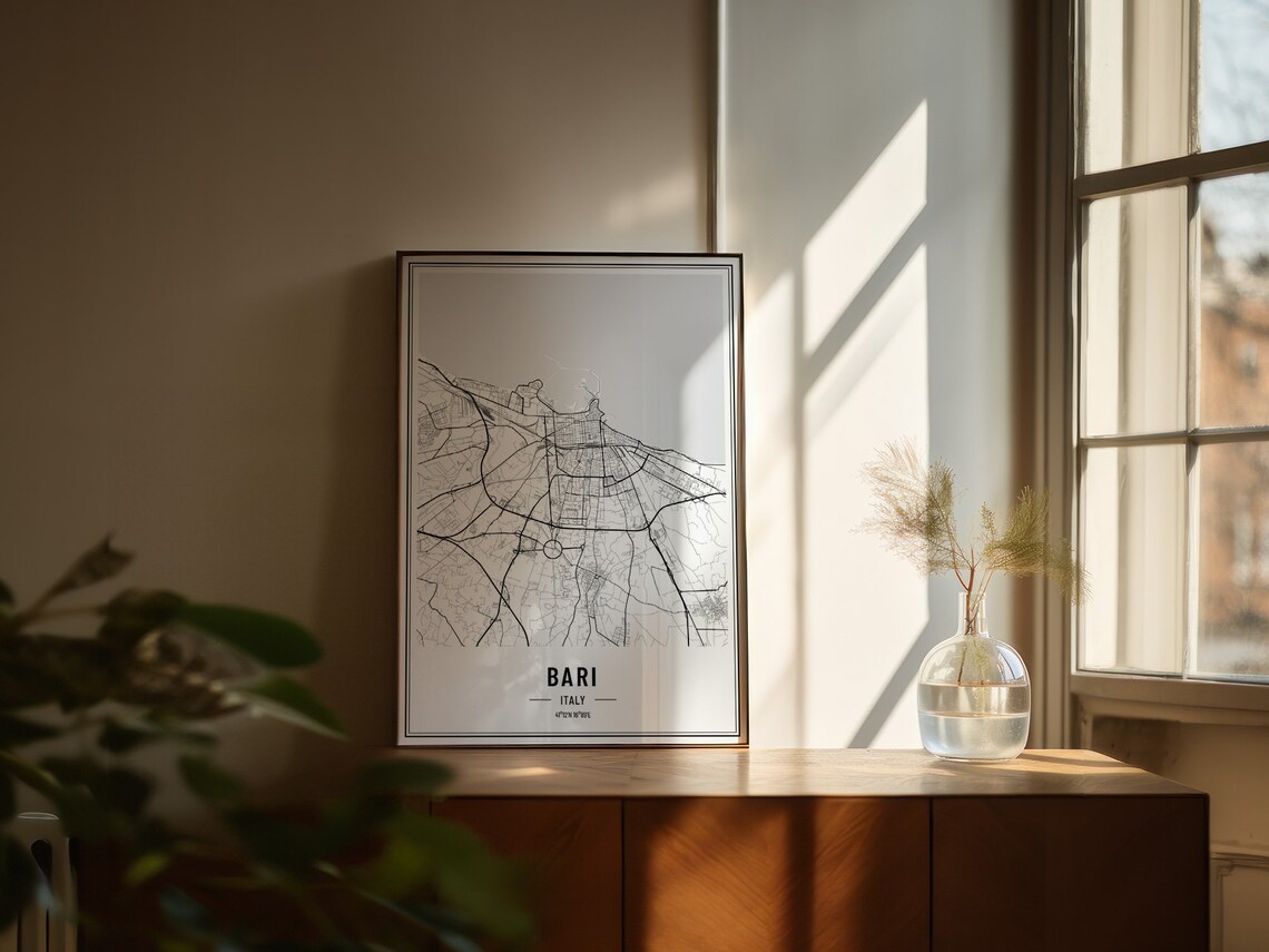 Bari Italy City Street Map Minimalist Black and White Poster - Image 5