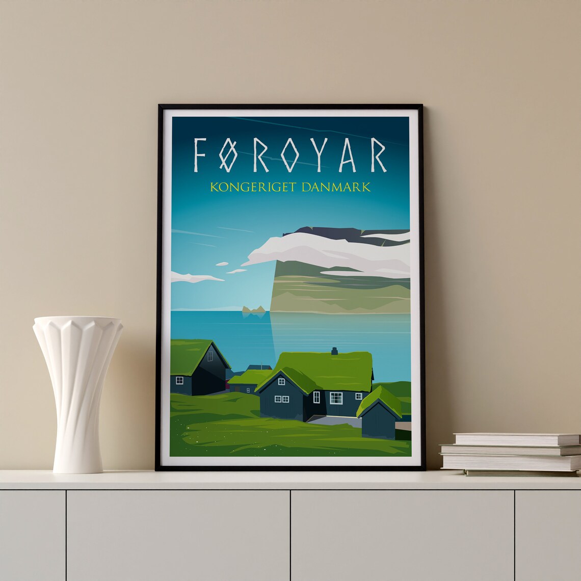 Faroe Islands Grass Roof Village Sea Coast Denmark Travel Poster Art - Image 2