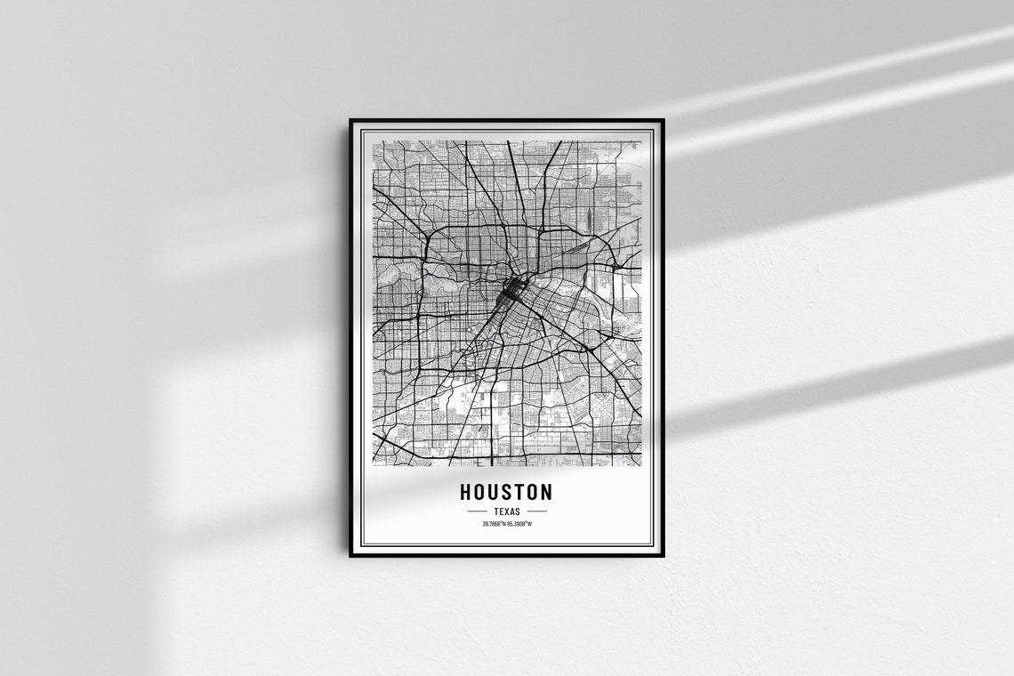 Houston Texas Modern Black and White Minimalist City Map Poster - Image 4