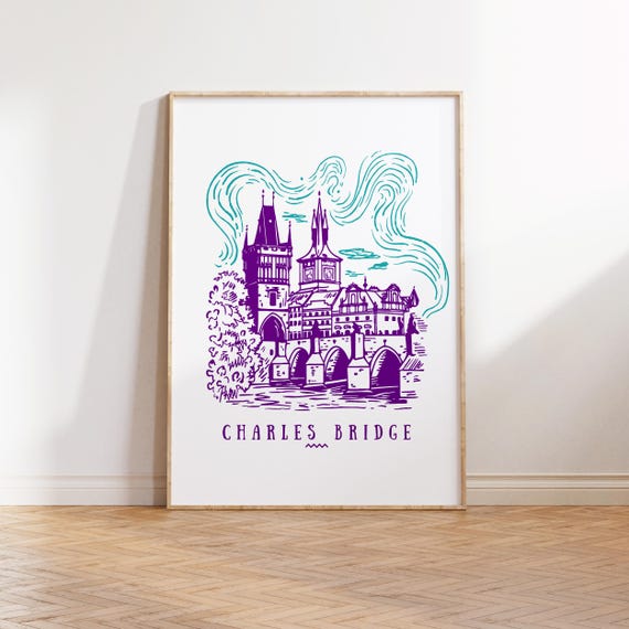 Charles Bridge Illustration Art Print Charles Bridge Travel Illustration Charles Bridge Illustration Art Home Art