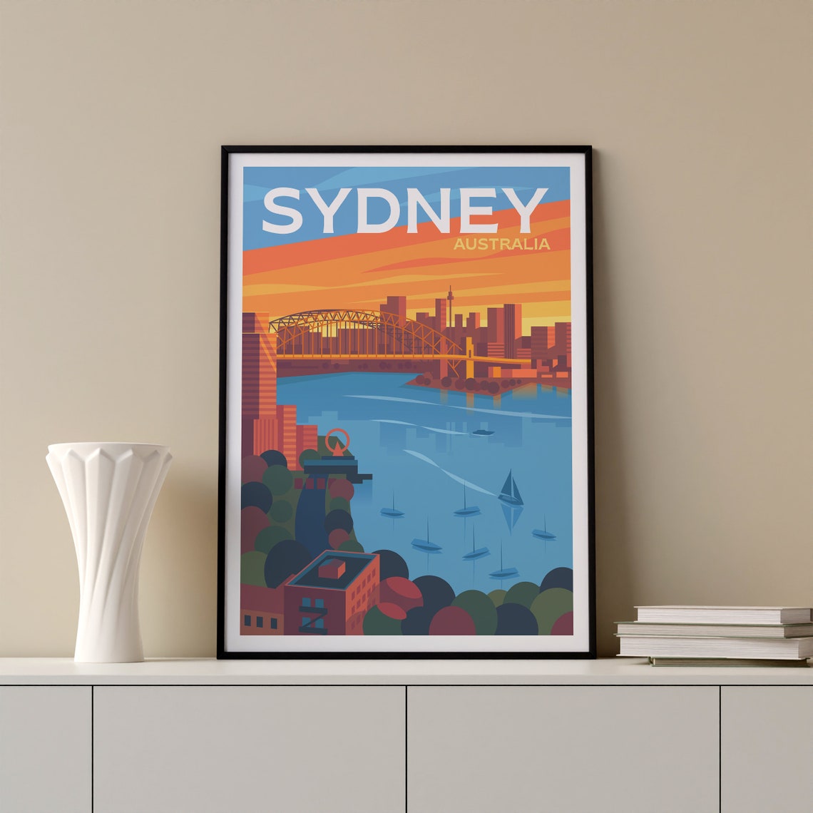 Sydney Harbour Bridge Australia Sunset Sailboats Skyline Poster Art - Image 5