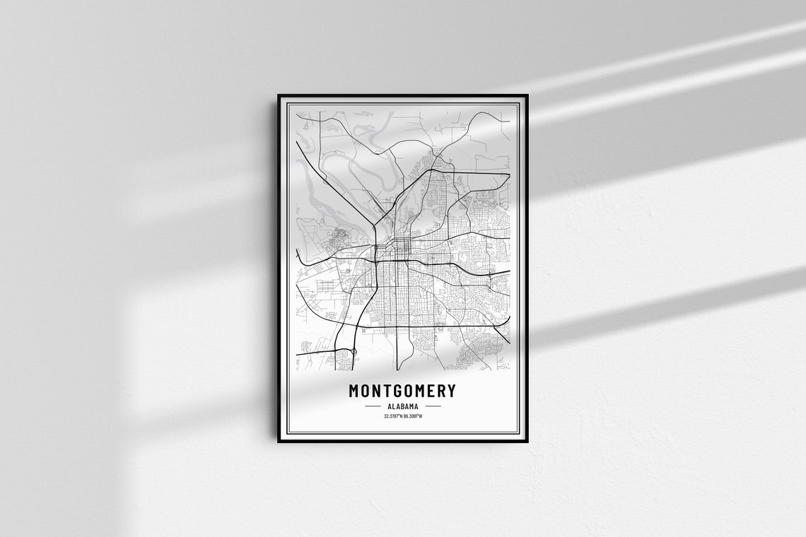 Montgomery Alabama Black and White Minimalist City Map Poster - Image 4