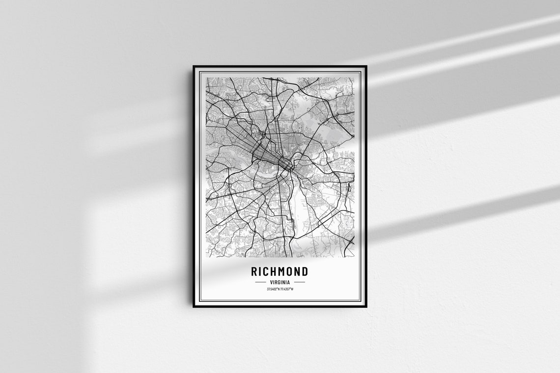 Richmond Virginia Black and White Minimalist City Map Poster - Image 5