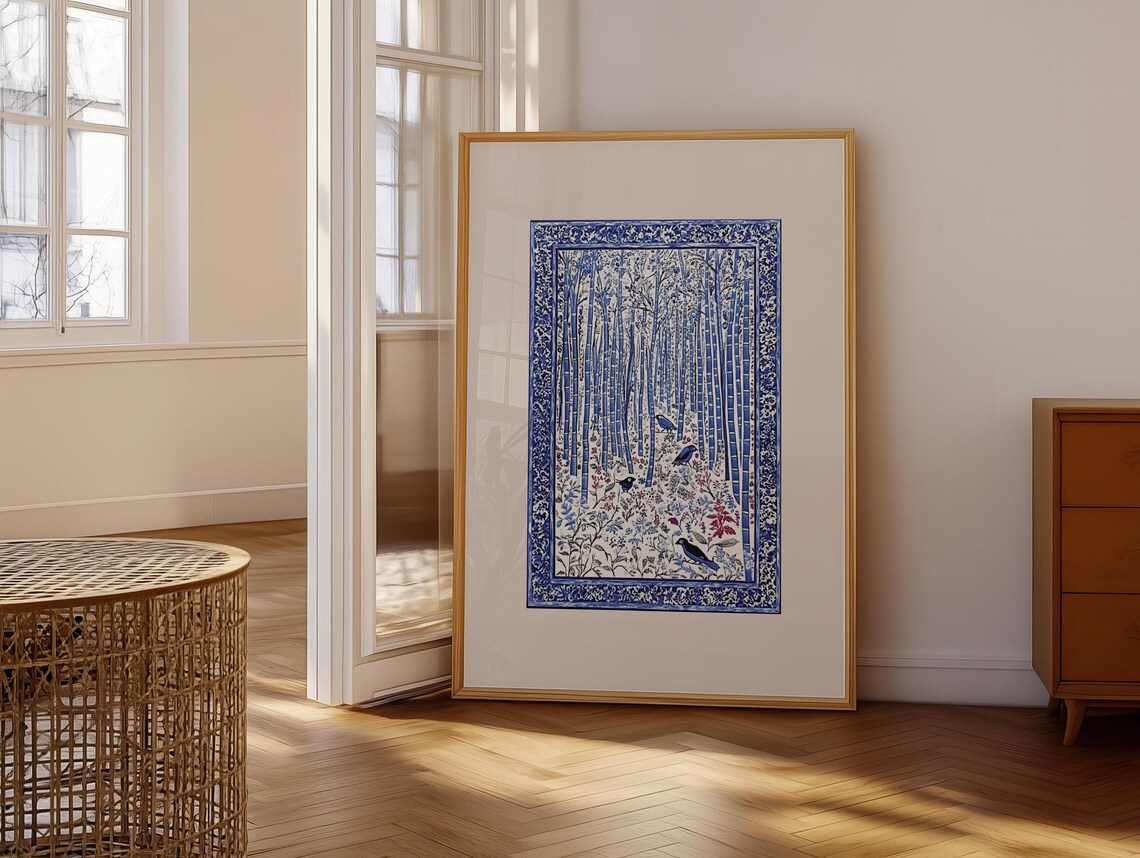 Blue Kashmiri Textile Art Print, Light Academia Vintage - Image 5