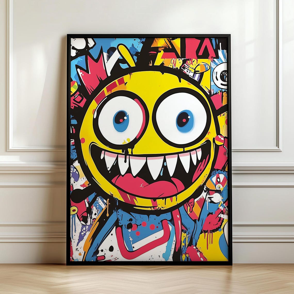 Colorful Graffiti Smiley Monster Face Street Art Painting Poster