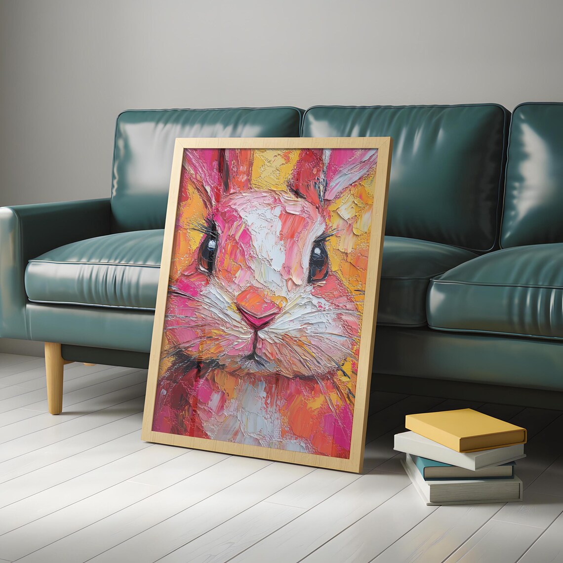 Vibrant Impasto Bunny Face Bold Pink Orange Thick Brushstroke Textured Art Poster - Image 4