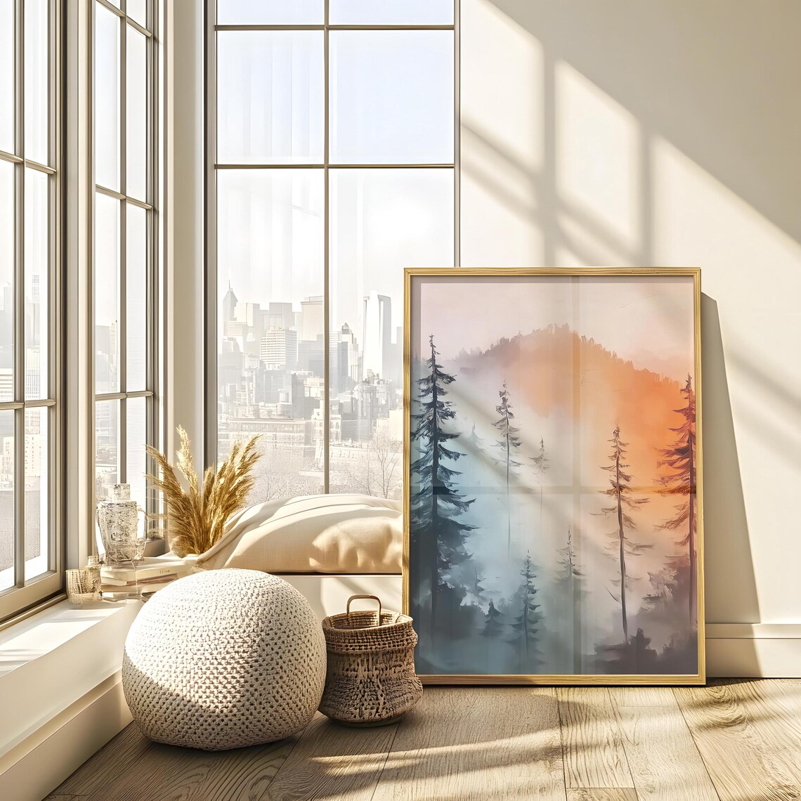 Misty Mountain Pine Tree Wall Art Vintage Forest Painting Rustic Masculine Wall Hanging Art - Image 2
