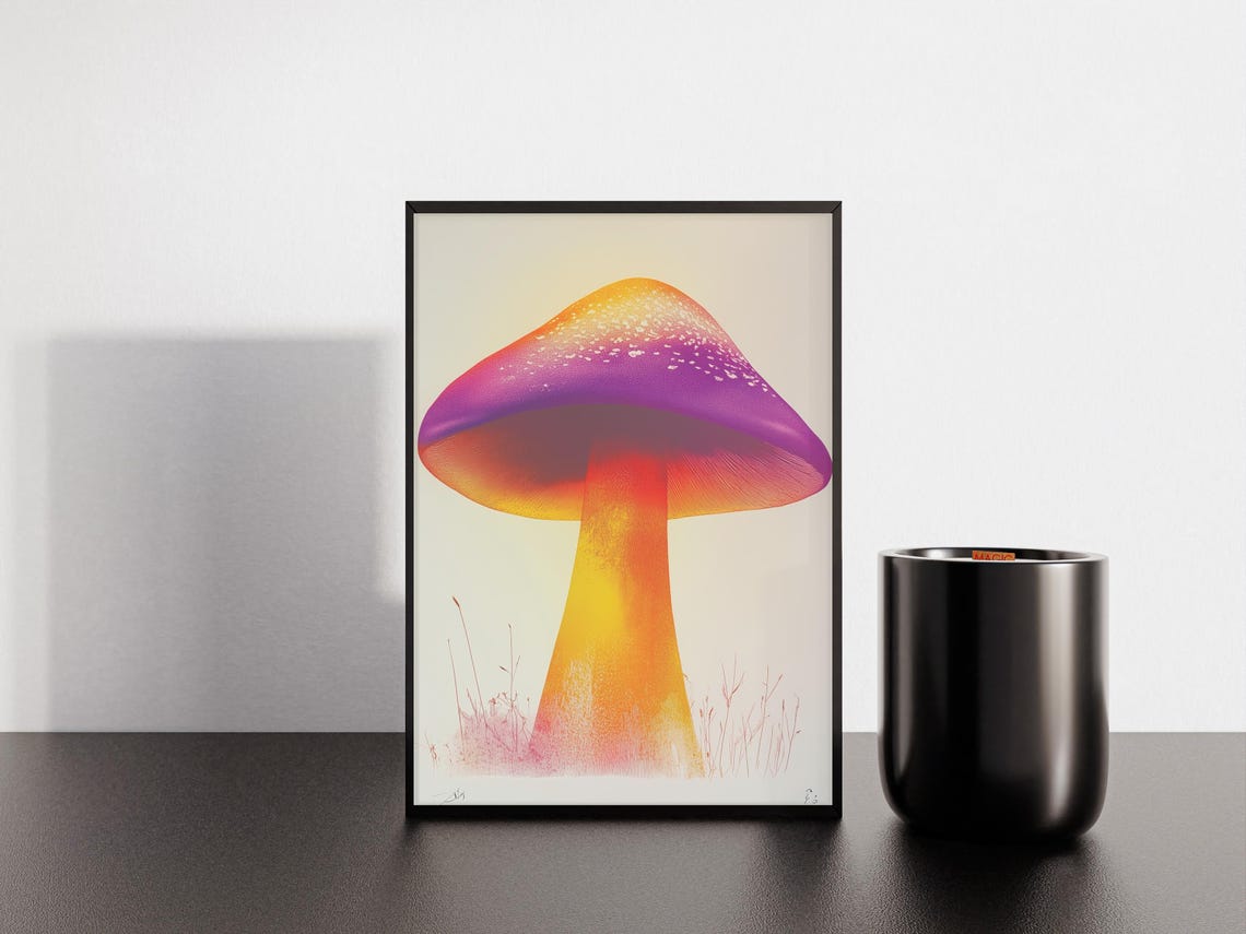 Airbrush Gradient Purple Orange Mushroom Psychedelic Fungi Art Poster - Image 4