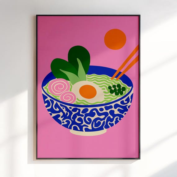 Ramen Poster Kitchen Wall Art Funny Food Print Vegetable Decor For Pantry Dining Room Or Chef Gift Colorful Artwork
