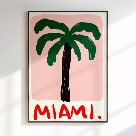 Miami Palm Tree Pop Art Pink Retro Florida Beach Travel Poster