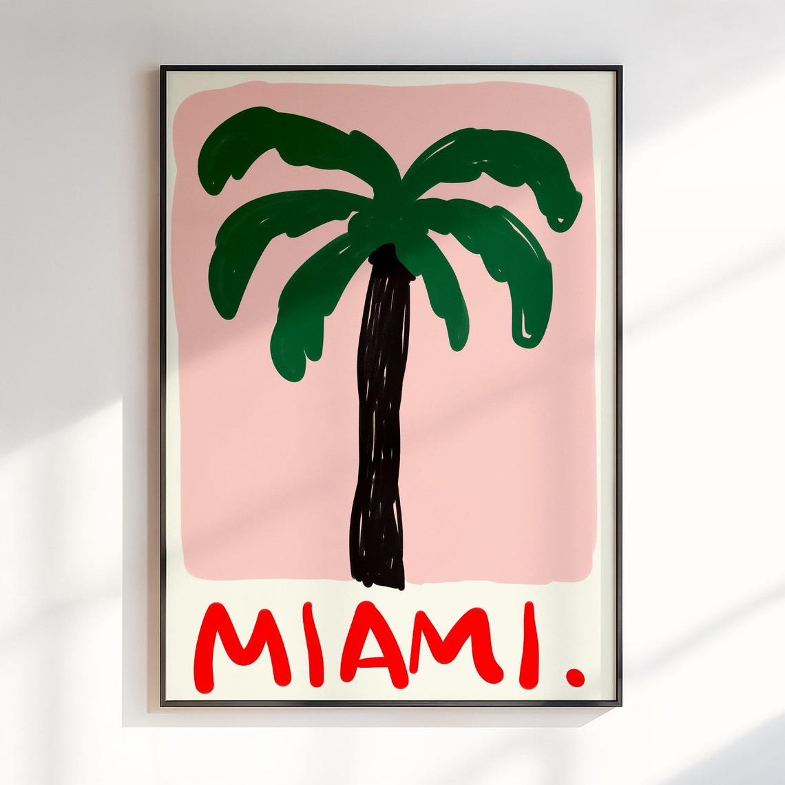 Miami Palm Tree Pop Art Pink Retro Florida Beach Travel Poster