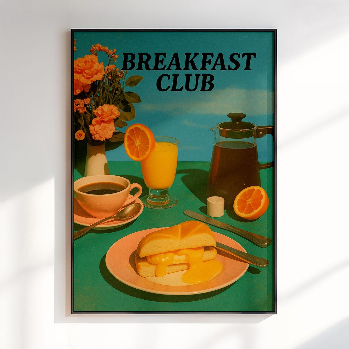 Breakfast Club Retro Poster Cheesy Sandwich Orange Juice Kitchen Art