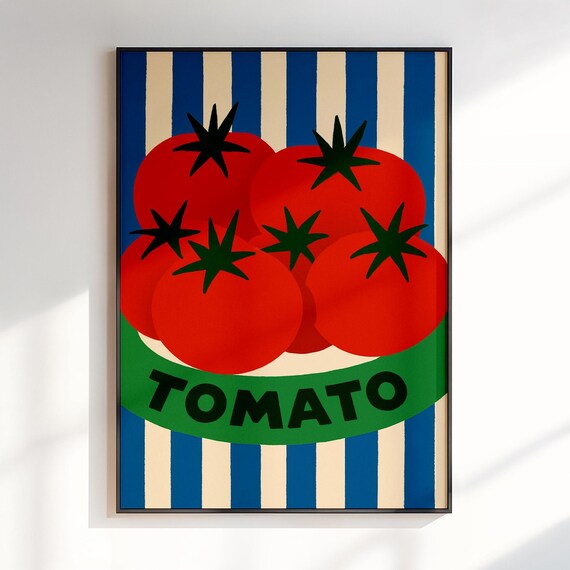 Tomato Retro Kitchen Typography Pop Art Artwork Print Stripes