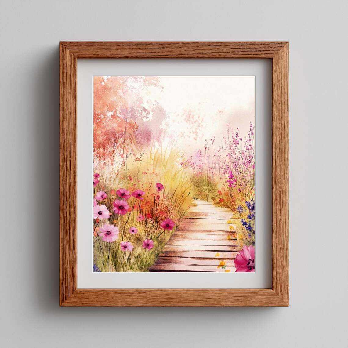 Cottage Garden Path Art Print, Rustic Summer Meadow