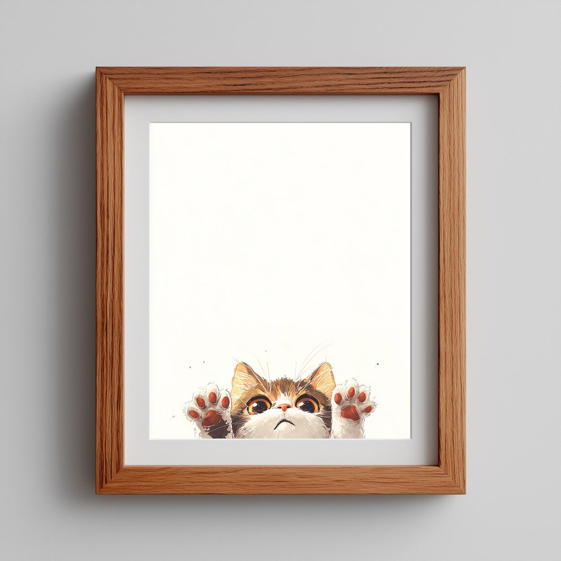 Cute Cat Peeking Minimalist Watercolor Kitten Paws Animal Art Poster