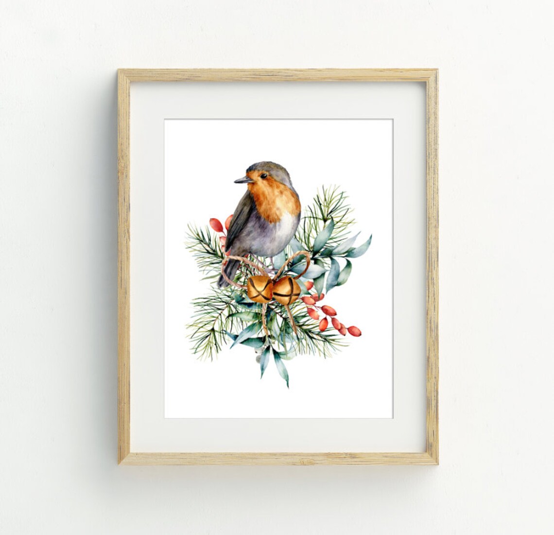 Christmas Robin Art Print, Holiday Wall Decor