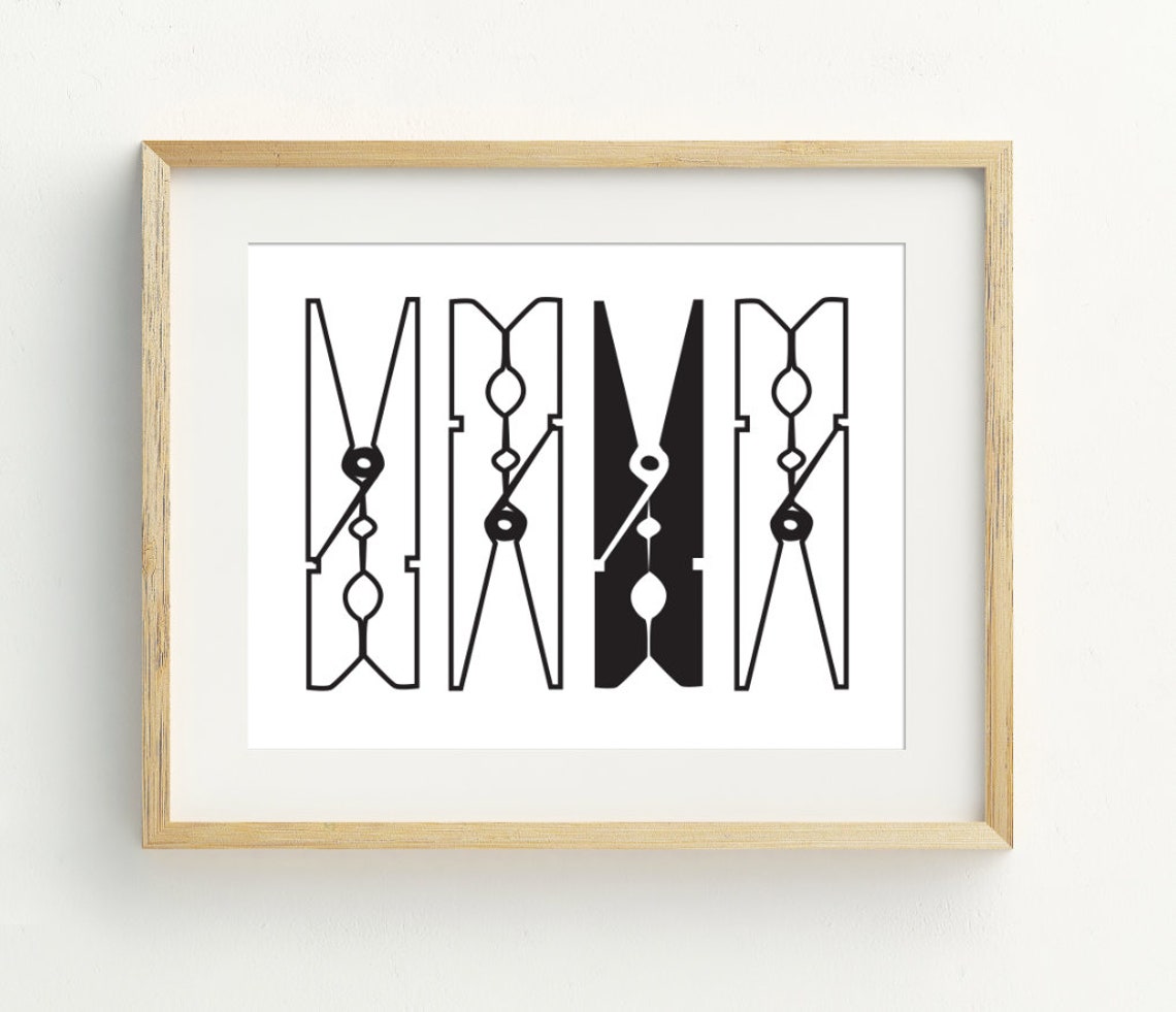 Black And White Clothespins Minimalist Laundry Room Decor Wall Art - Image 2