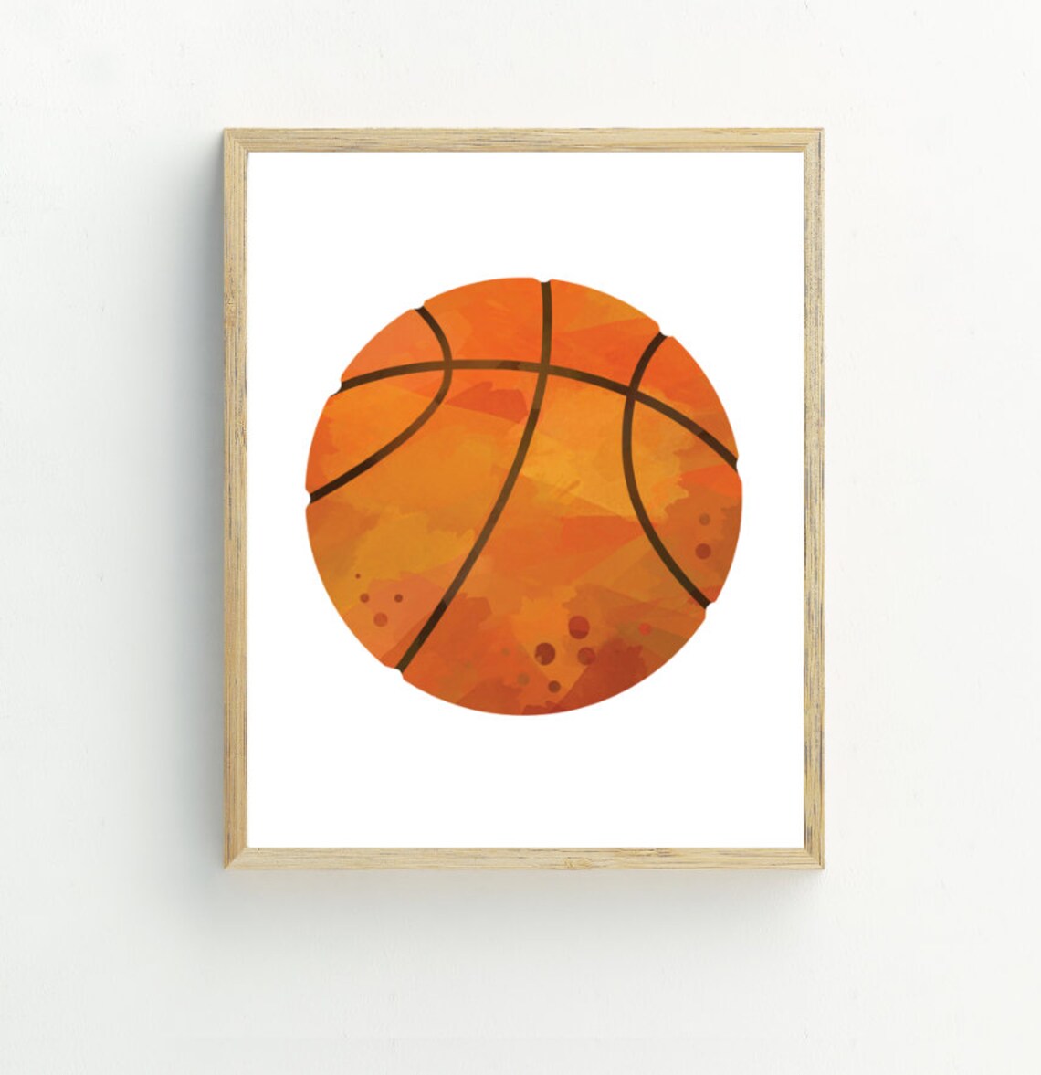 Watercolor Basketball Orange Ball Sports Nursery Teen Room Wall Art