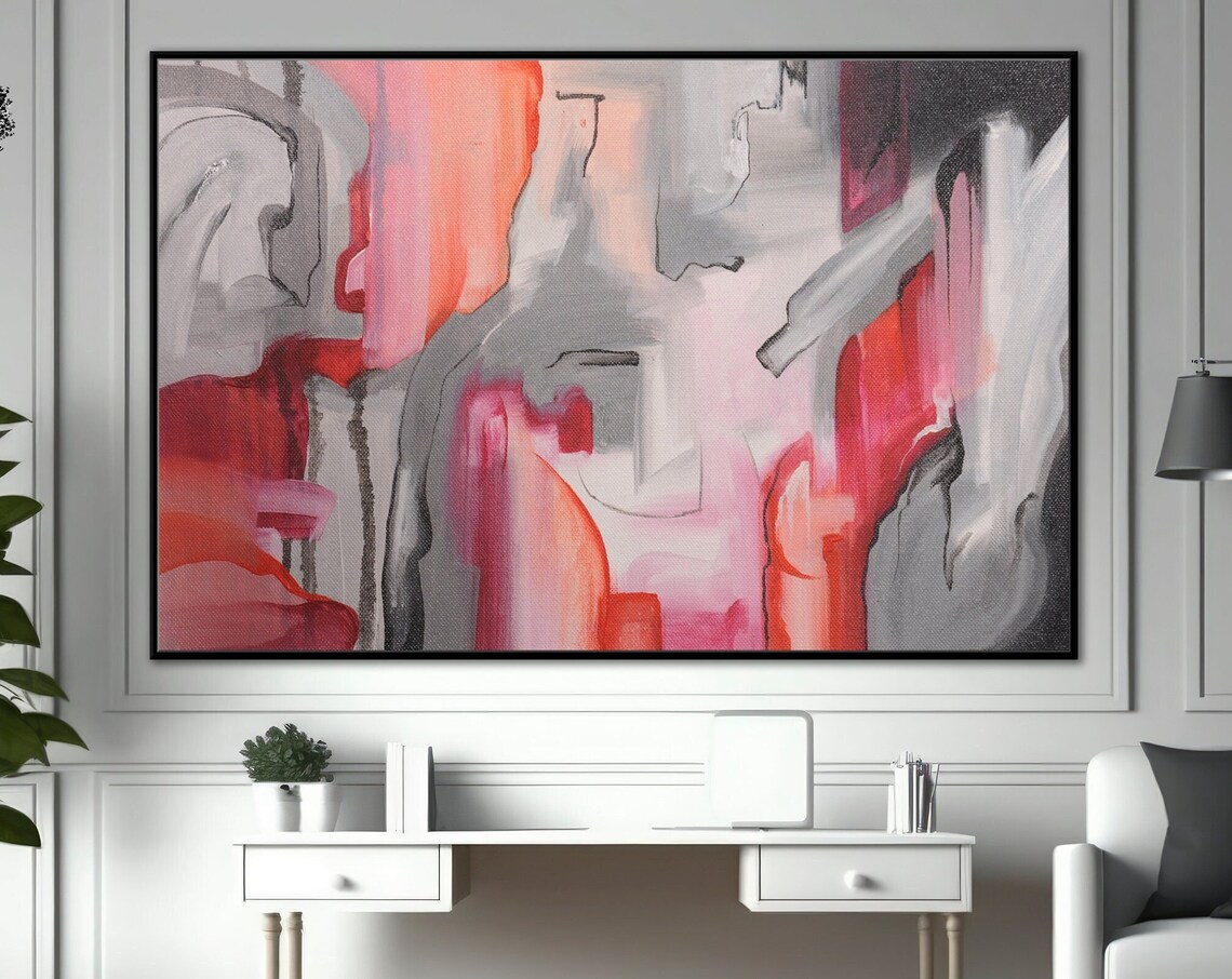 Orange and Grey Abstract Painting, Wall Art Print