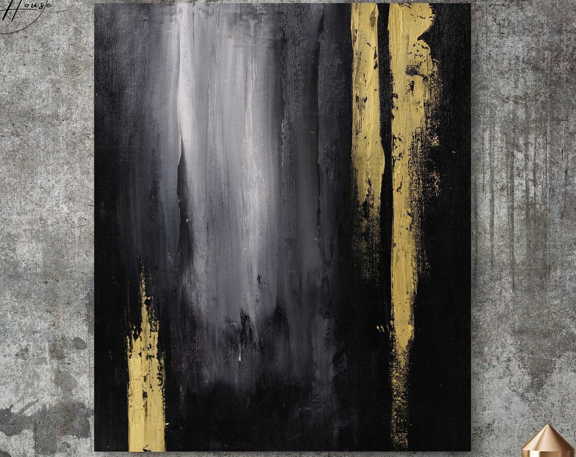 Black Gold Vertical Stripe Modern Abstract Painting Luxury Wall Poster