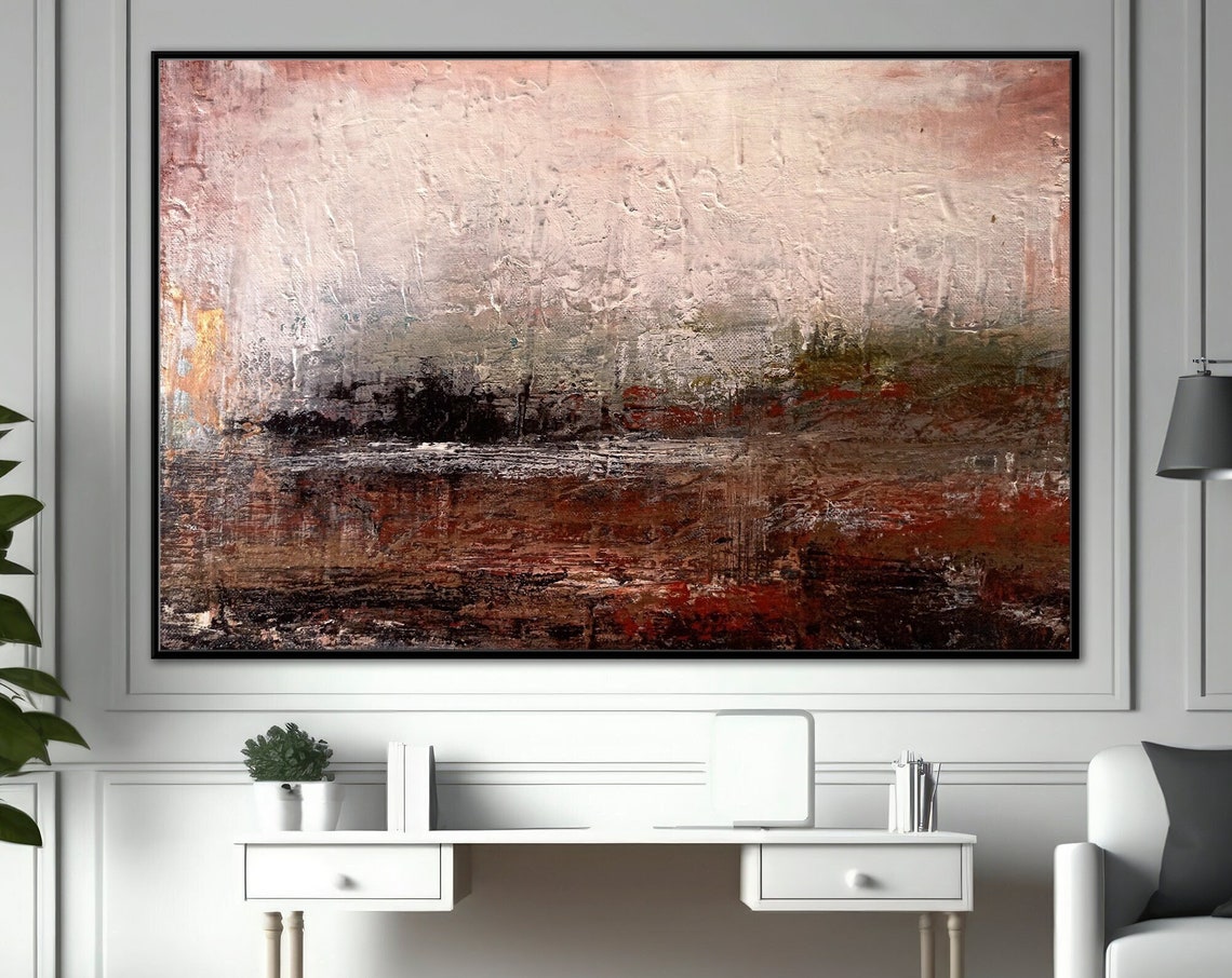 Dusty Pink Brown Landscape Horizon Abstract Painting Moody Wall Poster
