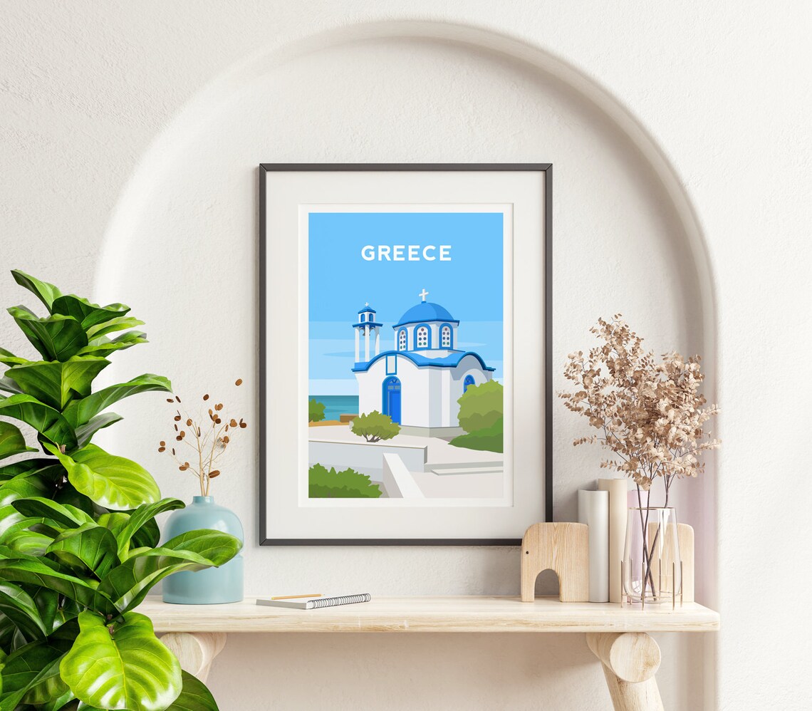 Greece Greek Travel Poster, Ikaria Church Illustration - Image 2