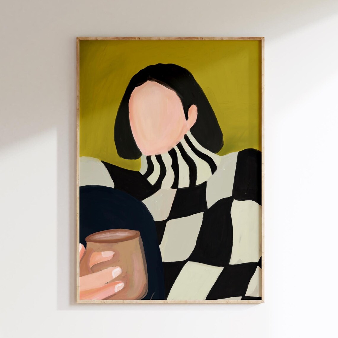 Abstract Faceless Woman Coffee Cup Bold Striped Sweater Portrait Poster