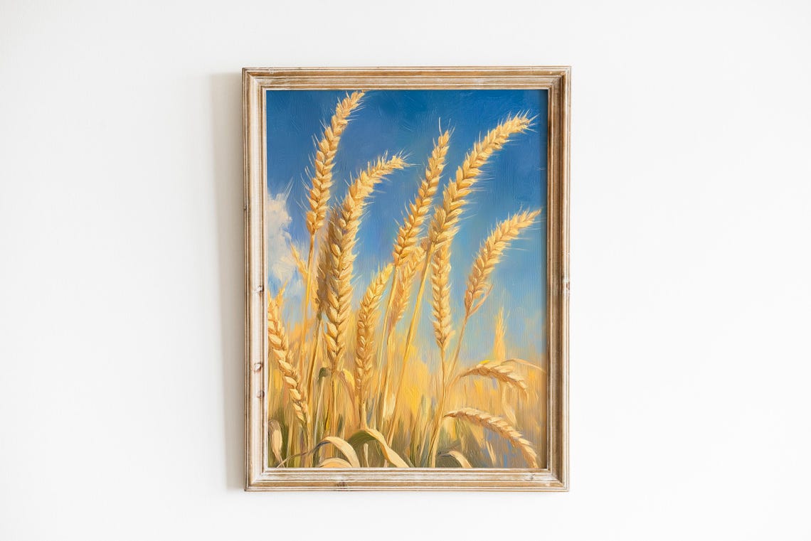 Golden Wheat Stalks Summer Harvest Rustic Field Painting Poster