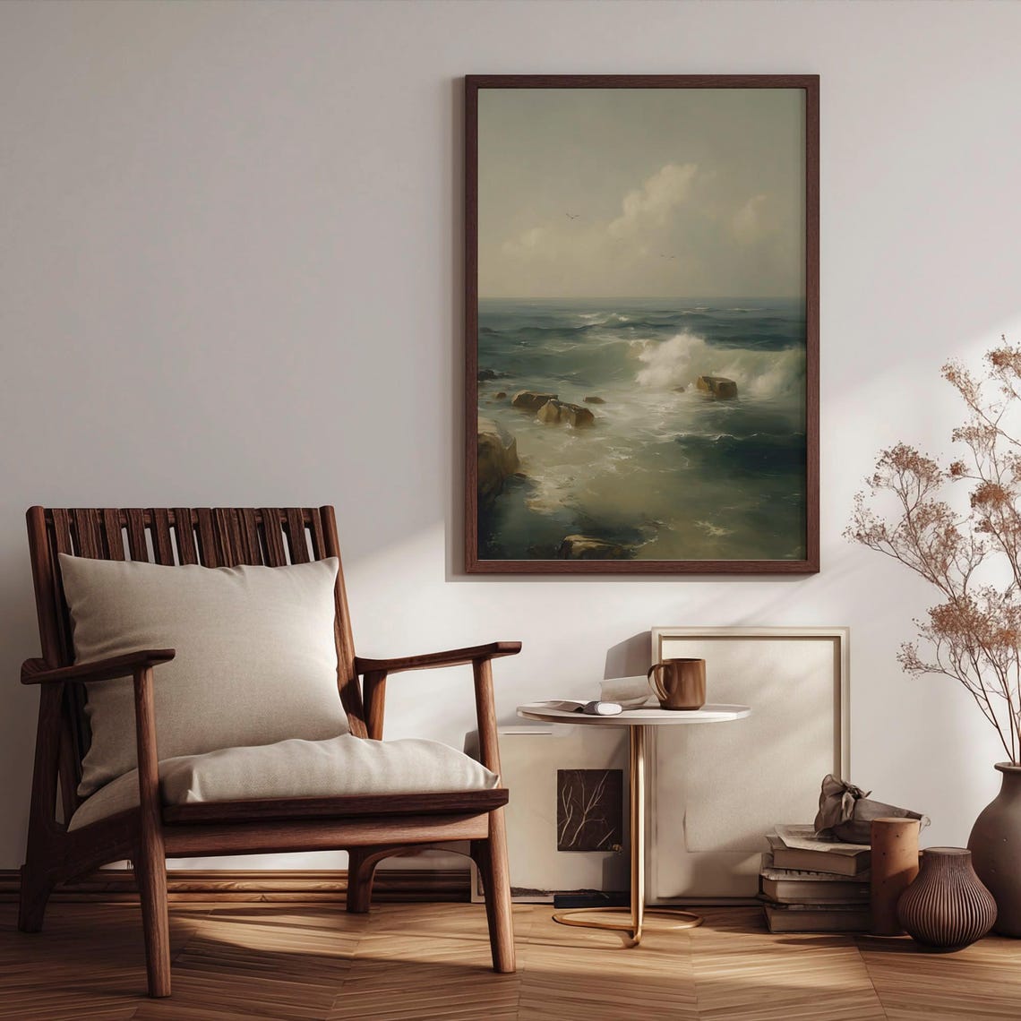 Rocky Shore Ocean Waves Vintage Seascape Coastal Rocks Art Poster