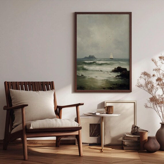 Dramatic Rocky Coast Tall Sailing Ship Vintage Seascape Poster