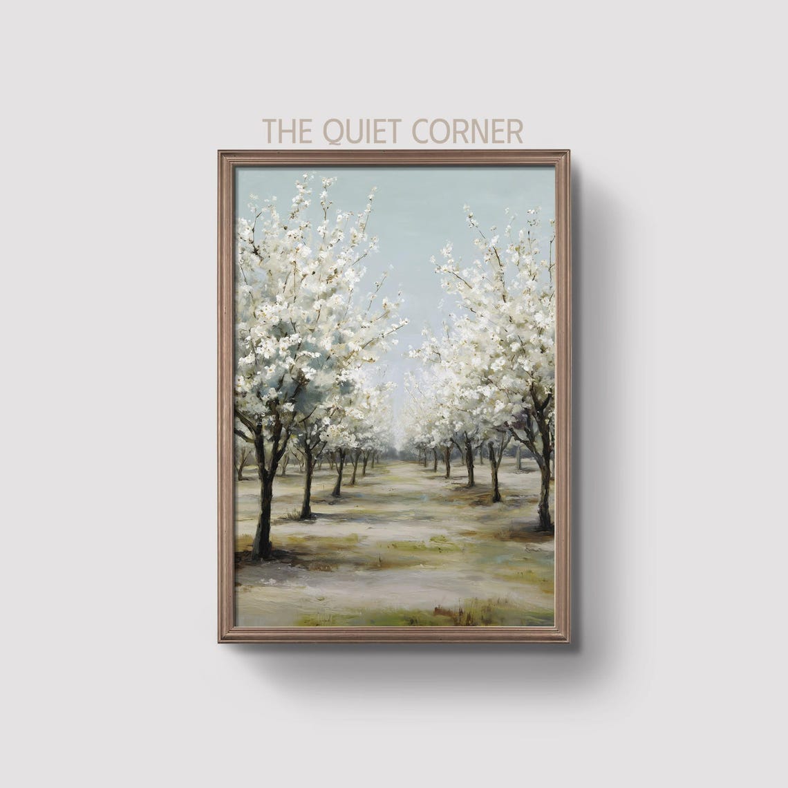 Spring Orchard Print White Blossom Tree Art Soft Pastel Landscape Peaceful Nature Wall Botanical Prints